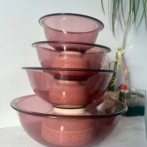 Vintage Pyrex Cranberry Glass Nesting Bowls - set of 4